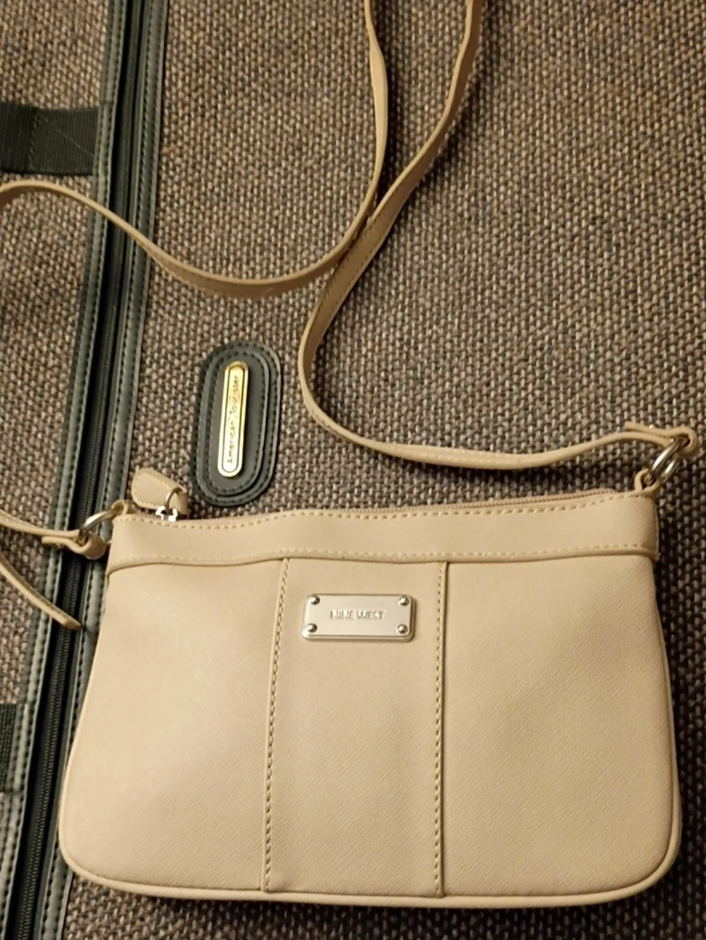 Nine West Beige Crossbody Bag with Gold Plaque